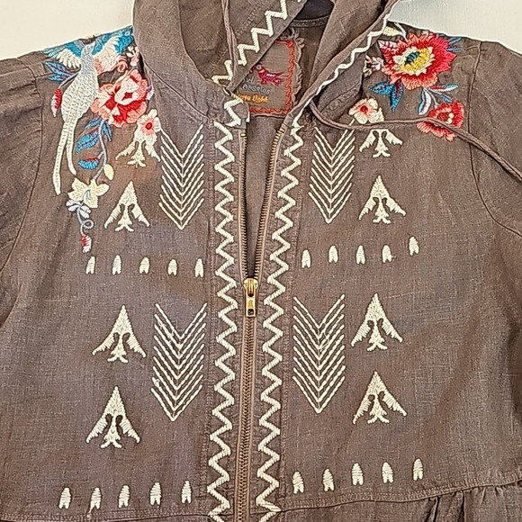 Johnny Was Jackets & Blazers - JW Los Angeles Womens Sz M Johnny Was Embroidered Hoodie Linen Peplum Jacket
